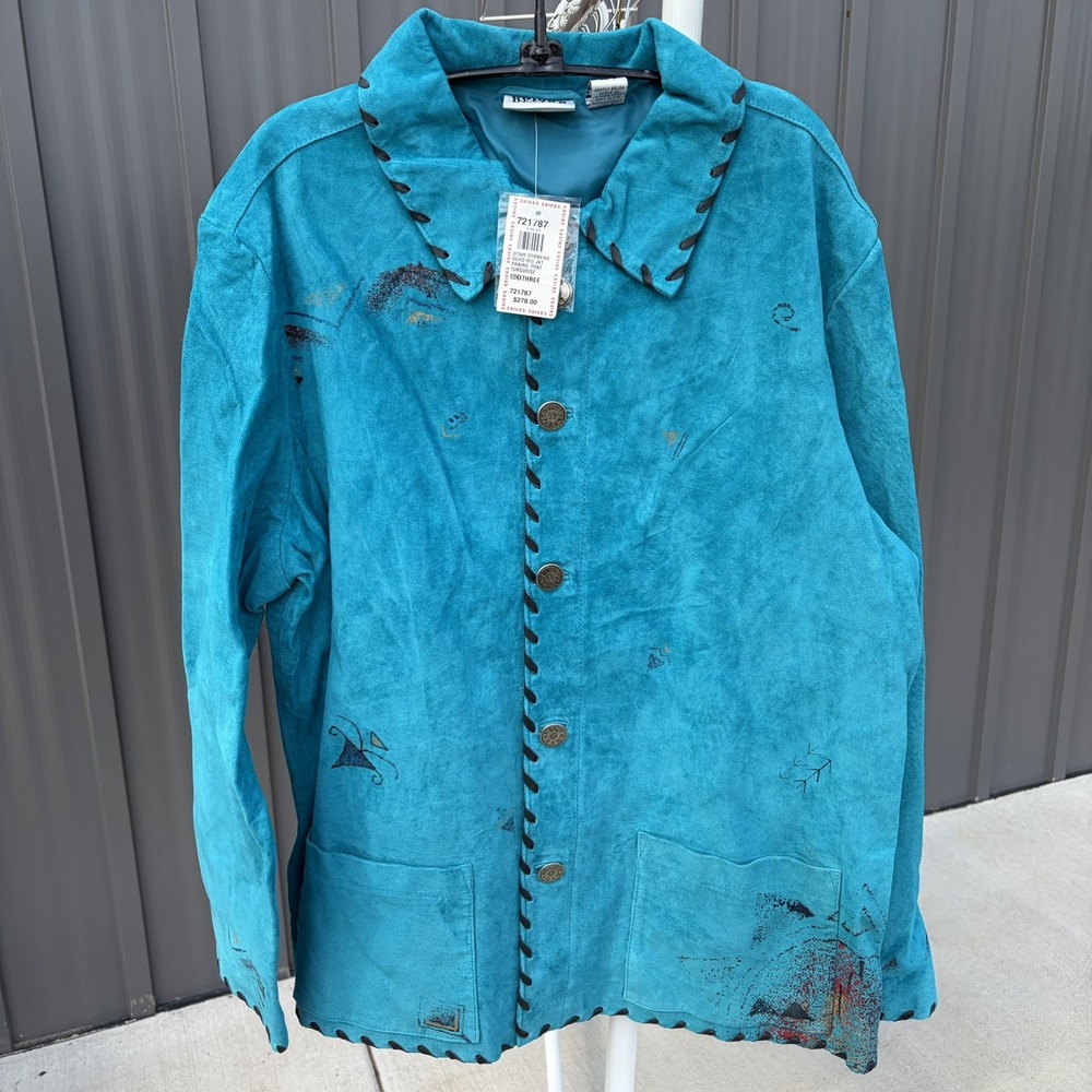 NEW VTG Chico's Suede Leather Jacket Southwestern / Native American Size 3 (XL)